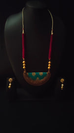 Load image into Gallery viewer, Fabric Necklace Set with Intricate Work Metal Pendant
