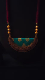 Load image into Gallery viewer, Fabric Necklace Set with Intricate Work Metal Pendant
