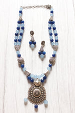 Load image into Gallery viewer, Shades of Blue Jade Beads Metal Pendant Necklace Set
