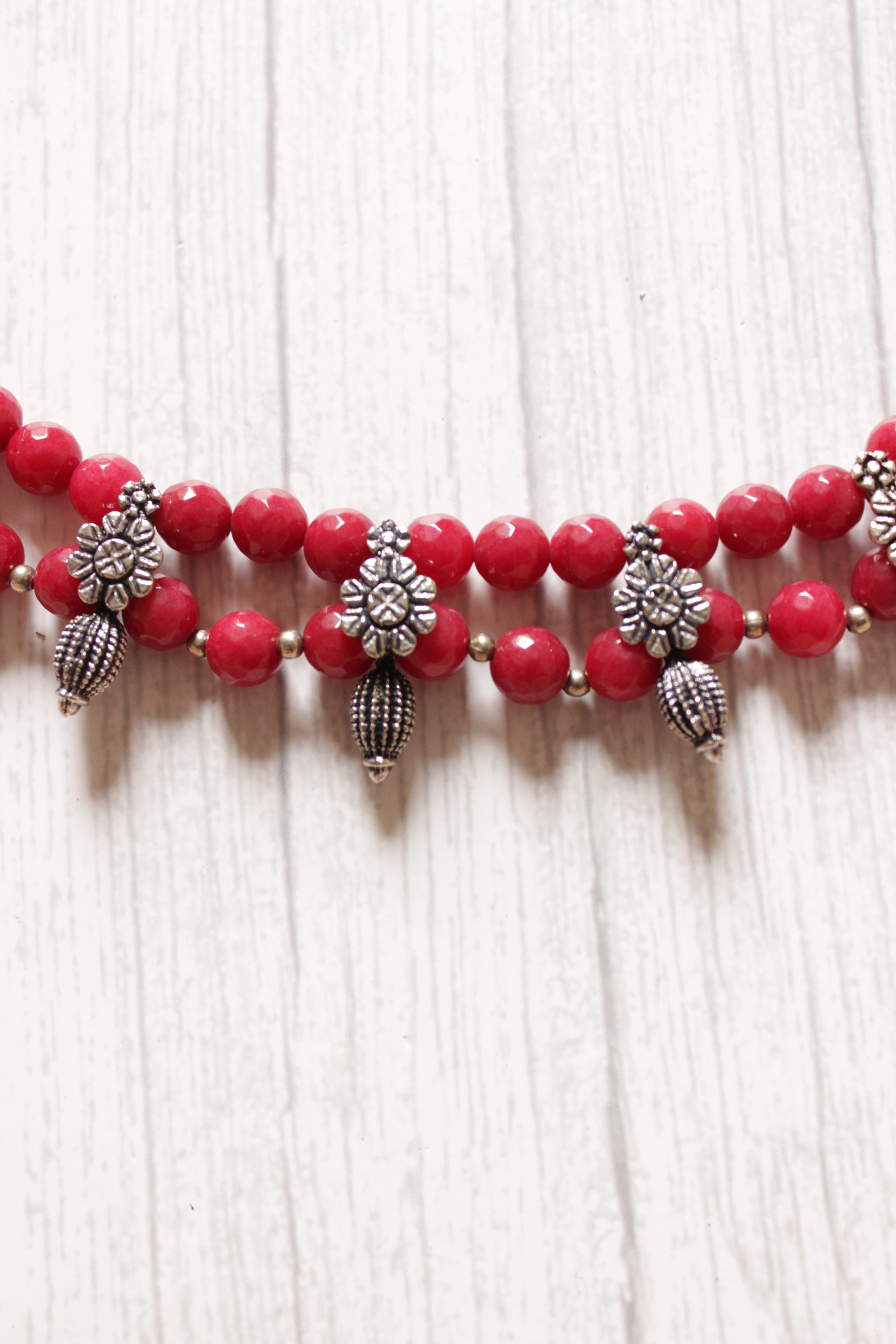 Red Jade Beads Elegant Choker Necklace Set