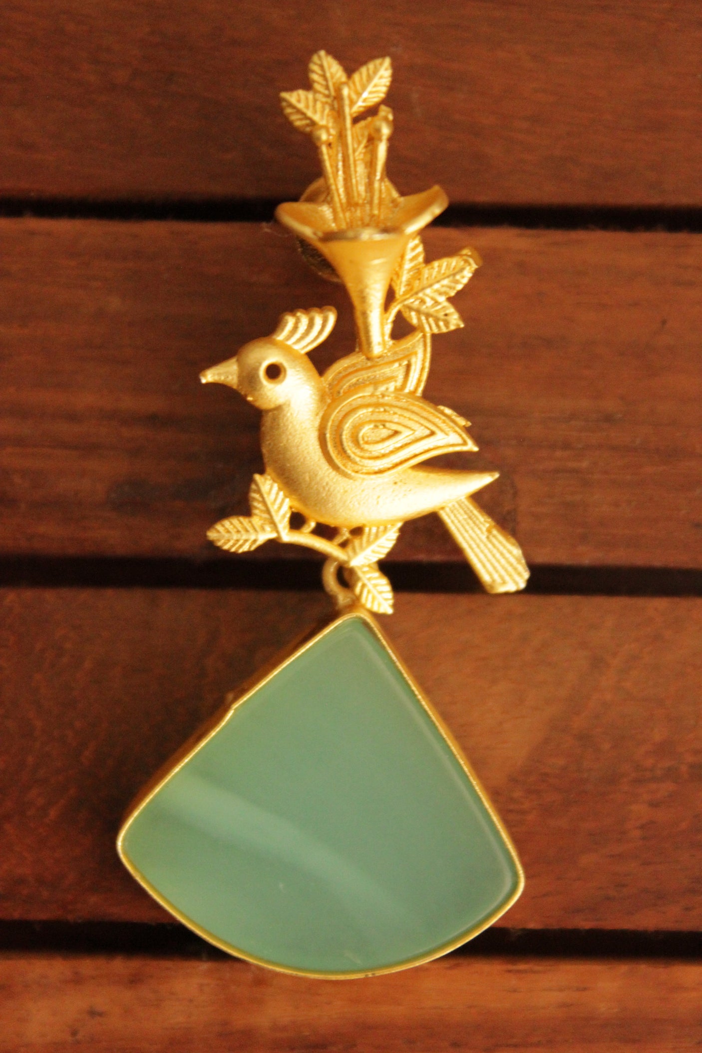 Green Adventurine Natural Gemstones Handmade Gold Toned Brass Earrings