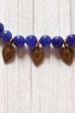 Load image into Gallery viewer, Royal Blue Jade Beads with Antique Gold Finish Metal Charms Necklace Set
