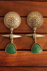 Green Tourmaline Natural Gemstones Handmade Oxidised Silver Finish Brass Earrings
