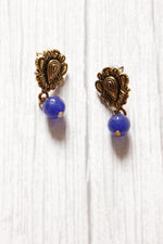 Load image into Gallery viewer, Royal Blue Jade Beads with Antique Gold Finish Metal Charms Necklace Set
