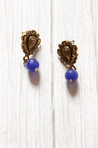 Royal Blue Jade Beads with Antique Gold Finish Metal Charms Necklace Set