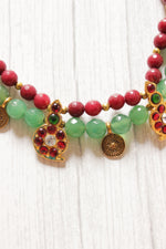 Load image into Gallery viewer, Red and Green Jade Beads with Antique Gold Finish Metal Charms Necklace Set
