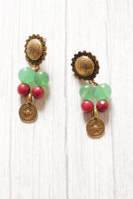 Load image into Gallery viewer, Red and Green Jade Beads with Antique Gold Finish Metal Charms Necklace Set
