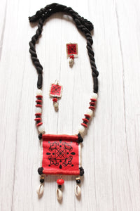 Jade Beads, Wooden Beads and Shell Work Hand Painted Fabric Necklace Set