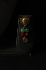 Load image into Gallery viewer, Red and Green Jade Beads with Antique Gold Finish Metal Charms Necklace Set
