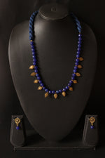 Load image into Gallery viewer, Royal Blue Jade Beads with Antique Gold Finish Metal Charms Necklace Set
