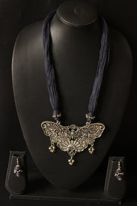 Intricately Detailed Butterfly Pendant Thread Closure Necklace Set