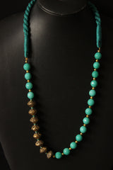 Turquoise and Antique Gold Finish Metal Beads Necklace Set