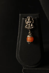 Orange Jade Beads Religious Motif Metal Pendant Necklace Set
