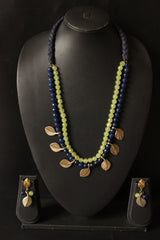 2 Layer Blue and Lemon Jade Beads Leaf Charms Necklace Set
