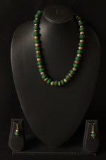 Load image into Gallery viewer, Fabric Beads and Antique Gold Finish Metal Beads Necklace Set
