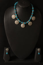 Load image into Gallery viewer, Turquoise Jade Beads Spiral Metal Charms Necklace Set
