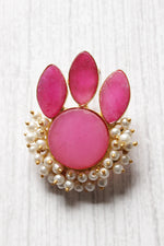Load image into Gallery viewer, Pink Natural Stone Embedded Flower Motif Brass Earrings
