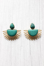 Load image into Gallery viewer, Turquoise Natural Stone Embedded Minimalist Brass Earrings
