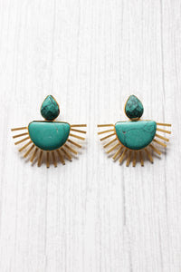 Turquoise Natural Stone Embedded Minimalist Brass Earrings