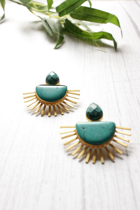 Turquoise Natural Stone Embedded Minimalist Brass Earrings