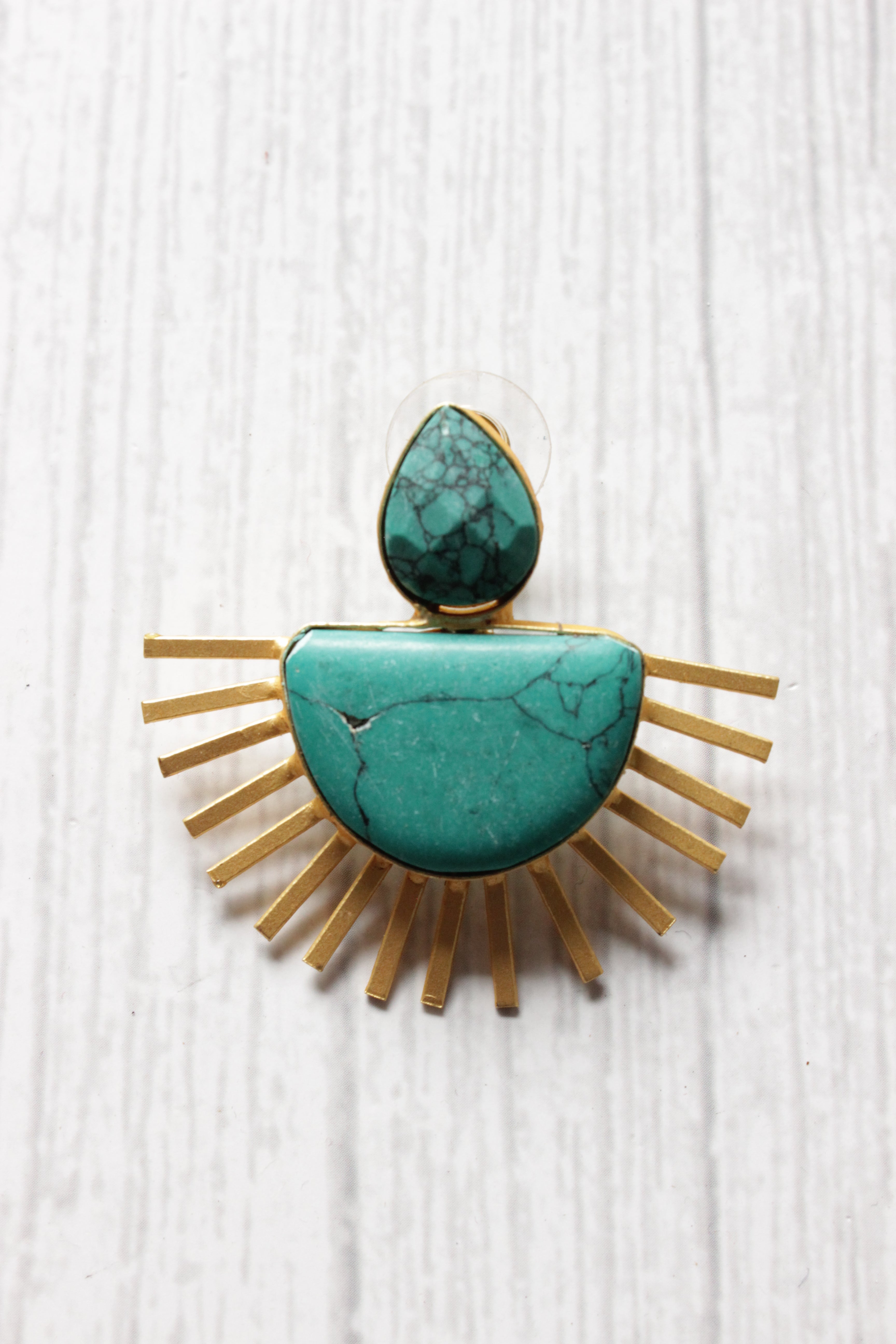 Turquoise Natural Stone Embedded Minimalist Brass Earrings