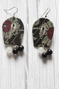 Black Fabric Metal Shell Embellished Fabric Earrings