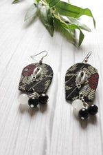 Load image into Gallery viewer, Black Fabric Metal Shell Embellished Fabric Earrings
