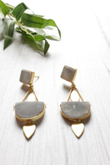 Grey Natural Stones Embedded Brass Dangler Earrings