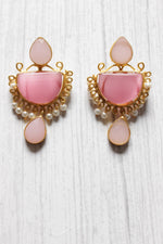 Load image into Gallery viewer, Pink Natural Stones Embedded Brass Dangler Earrings
