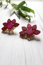 Load image into Gallery viewer, Ruby Natural Stones Embedded Brass Dangler Earrings
