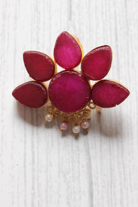 Ruby Natural Stones Embedded Brass Dangler Earrings