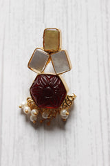 Ivory and Red Natural Stones Embedded Brass Dangler Earrings