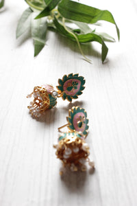 Pink and Green Handcrafted Meenakari Jhumka Earrings