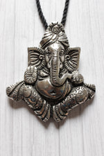 Load image into Gallery viewer, Statement Oxidised Ganesha Motif Pendant Thread Closure Necklace
