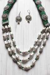 Dholki Beads Flower Motifs Braided Necklace Set