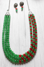 Load image into Gallery viewer, Red and Green Glass Beaded 3 Layer Necklace Set
