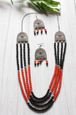 Load image into Gallery viewer, 4 Layer Black and Orange Glass Beaded Necklace Set
