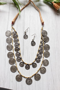 2 Layer Vintage Stamped Coins Necklace Set with Adjustable Thread Closure