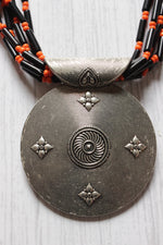 Load image into Gallery viewer, Black and Orange Glass Beaded Warrior Pendant Necklace Set

