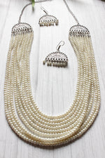 Load image into Gallery viewer, Multi layered White Pearl Beaded Necklace Set
