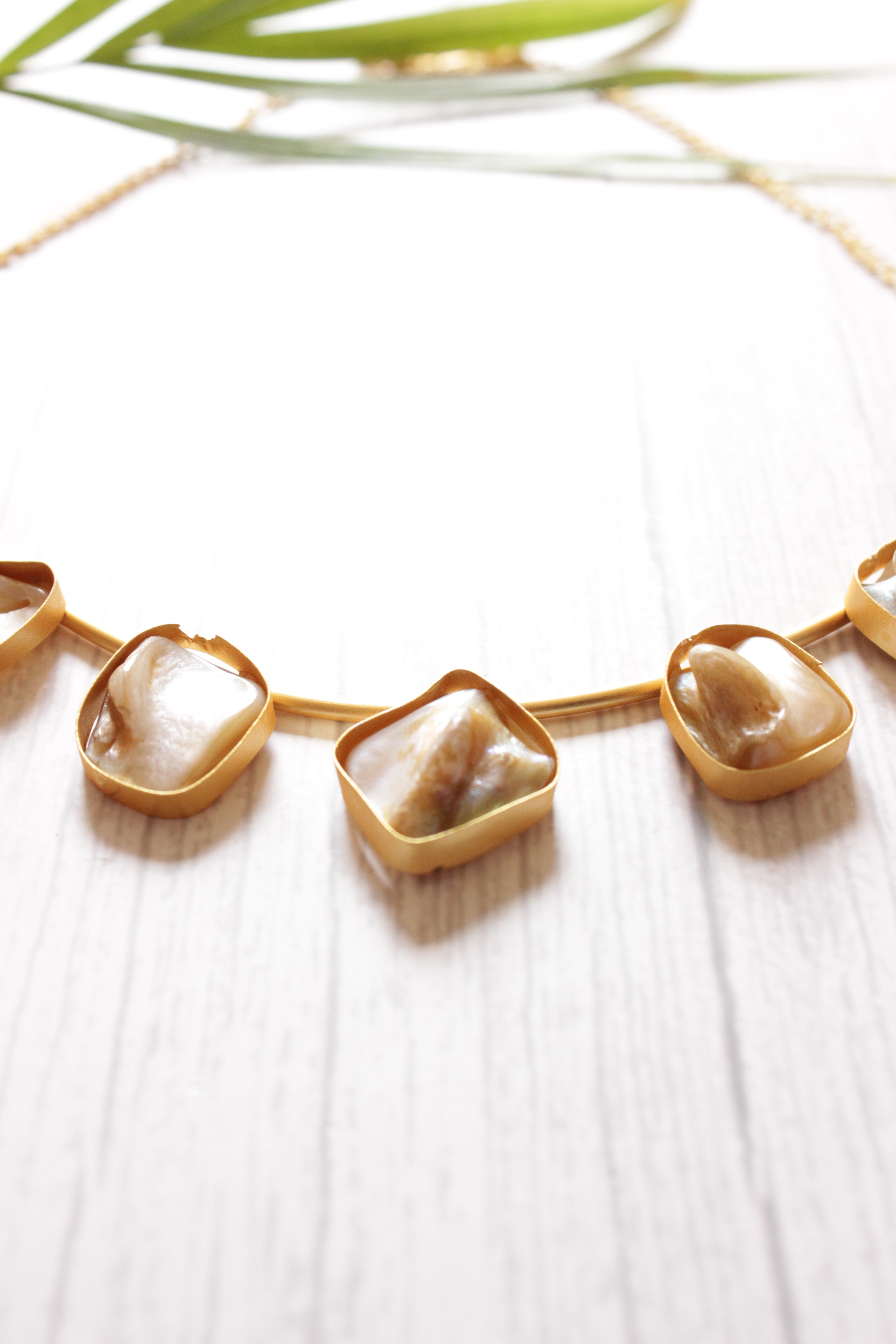 Baroque Pearls Natural Gemstones Embedded Gold Toned Brass Necklace Set
