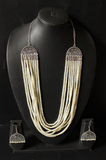 Load image into Gallery viewer, Multi layered White Pearl Beaded Necklace Set
