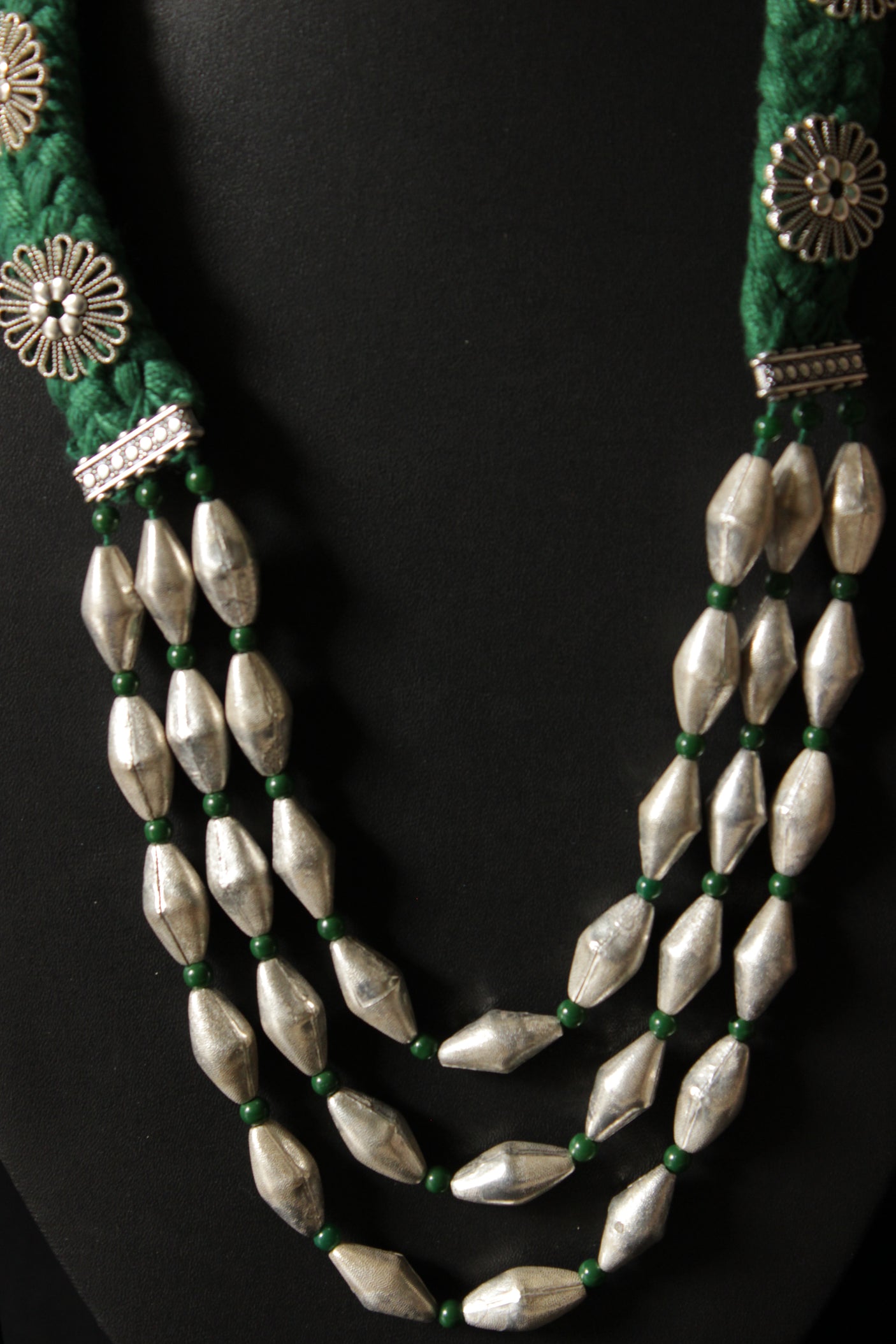 Dholki Beads Flower Motifs Braided Necklace Set