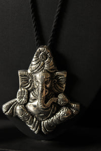 Statement Oxidised Ganesha Motif Pendant Thread Closure Necklace