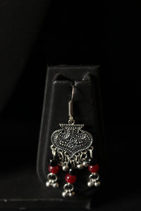 Afghani Glass Beads Stamped Coins Necklace Set with Black & Red Glass Beads