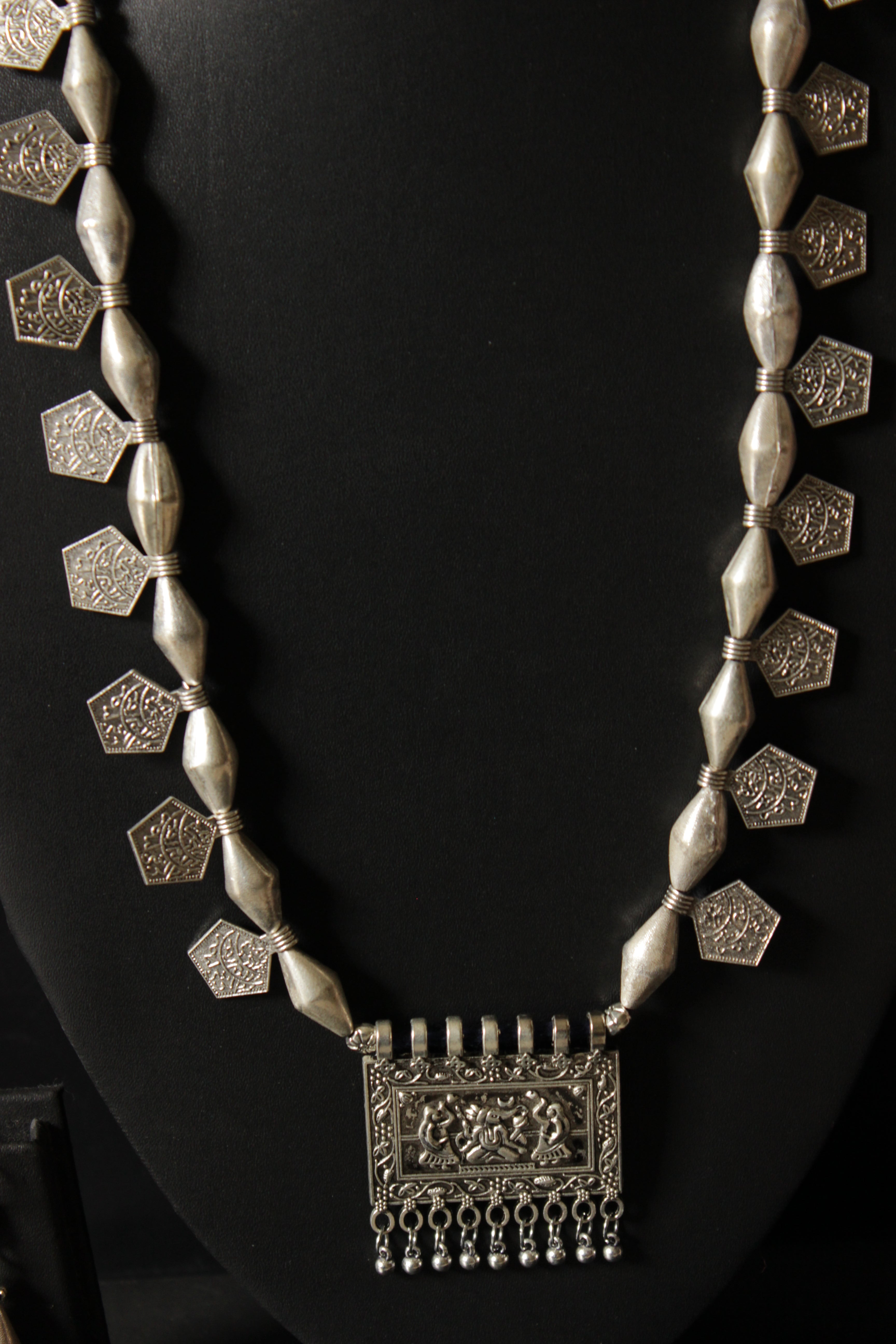 Dholki Beads and Stamped Coins Embellished Ganesha Motif Necklace Set