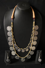 Load image into Gallery viewer, 2 Layer Vintage Stamped Coins Necklace Set with Adjustable Thread Closure
