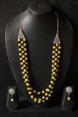 Black and Yellow Glass Beaded 3 Layer Necklace Set