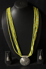 Load image into Gallery viewer, Green and Yellow Glass Beaded Warrior Pendant Necklace Set
