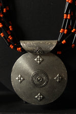 Load image into Gallery viewer, Black and Orange Glass Beaded Warrior Pendant Necklace Set
